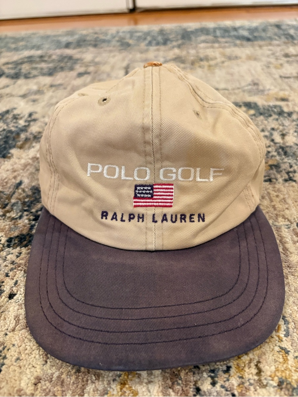 Rare Vintage 90s Polo Ralph Lauren Polo Golf Hat Flag Khaki/Navy